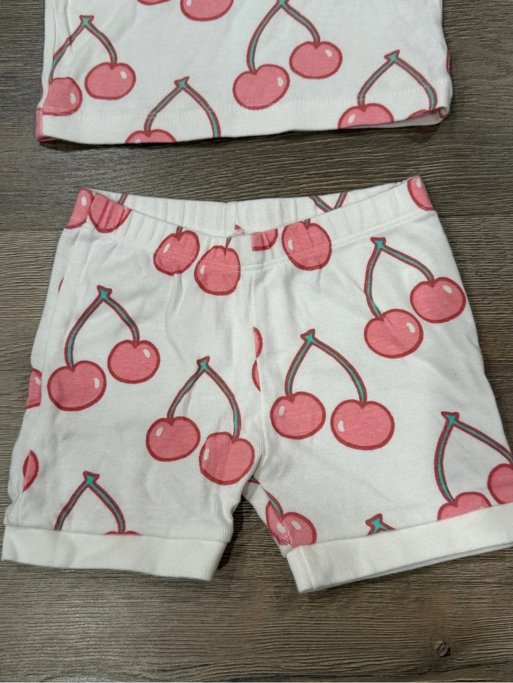 Monica & Andy Cherry Print Short Set Toddler Girl 4T White Pink Organic Cotton